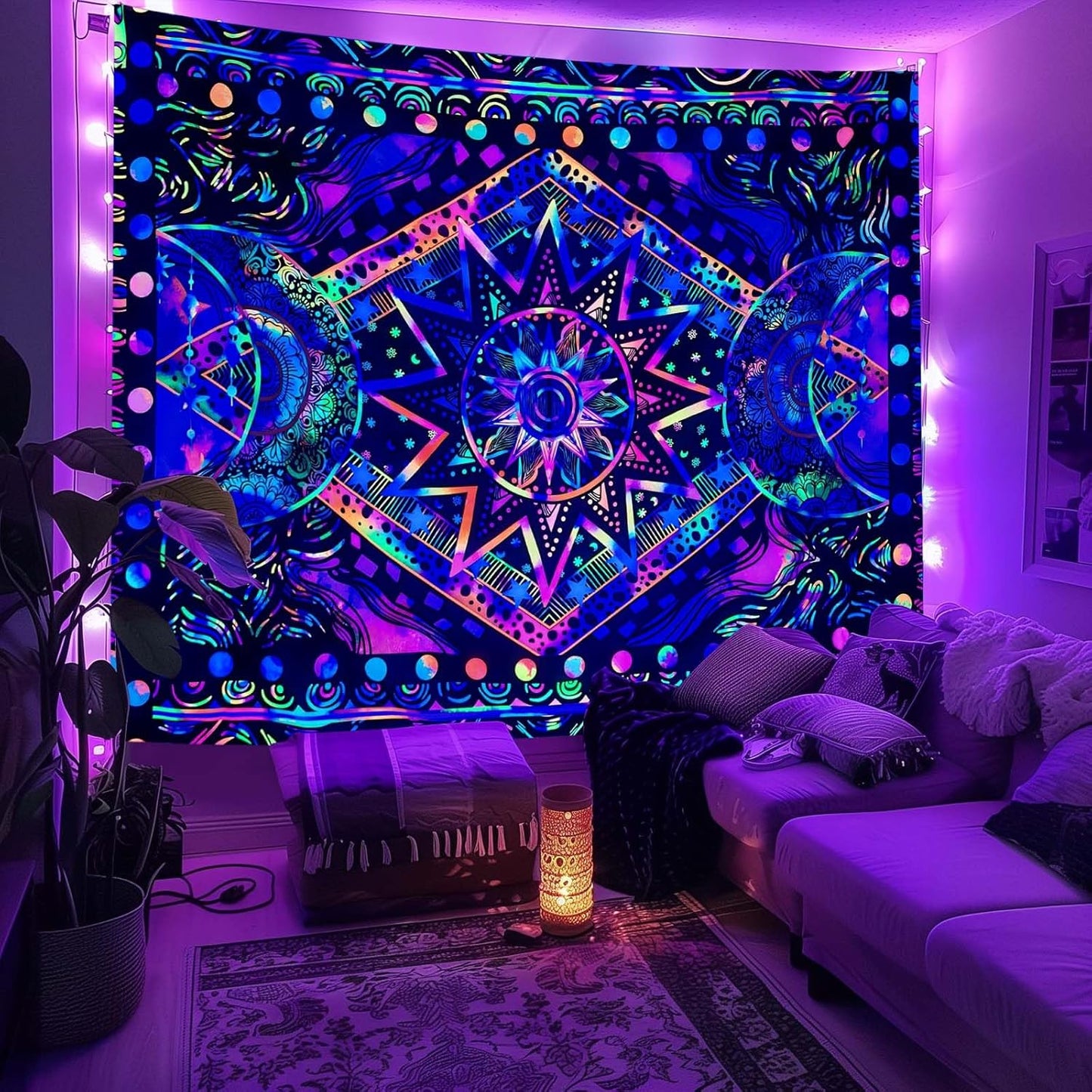 Fowocu Orange Sun and Moon Tapestry Wall Hanging, Indie Hippie Mandala Cool Wall Tapestries, Aesthetic Tapestry for Bedroom Living Room Dorm (Orange, 30'' × 40'')