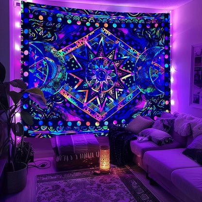 Fowocu Orange Sun and Moon Tapestry Wall Hanging, Indie Hippie Mandala Cool Wall Tapestries, Aesthetic Tapestry for Bedroom Living Room Dorm (Orange, 30'' × 40'')