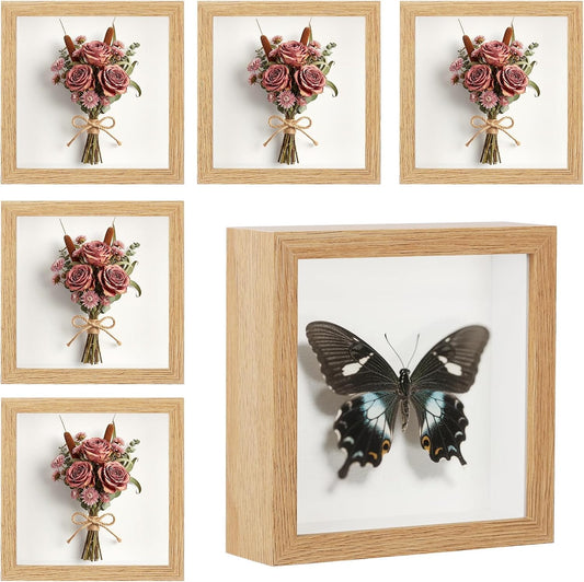 6 Pcs Shadow Box Frame - 5x5 Square Frame Display Case for Sports Memorabilia & Wedding Keepsakes - Wall Mountable Display Box for Medals, Photos, Dried Flowers (Black)