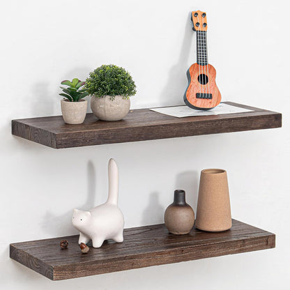 Floating Shelves 36 Inches Long - 8 Inch Deep Rustic Premium Solid Pine Wood for Storage - Farmhouse Wall Mounted for Living Room - Heavy-Duty Metal Bracket - 36" W x 8" D - Set of 2 - White Color