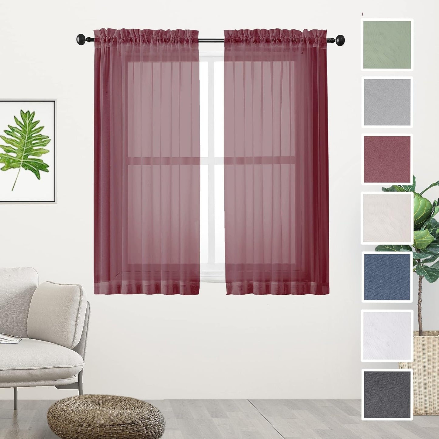 Chyhomenyc Sheer White Valances for Windows 2 Pack, Small Window Curtains for Living Room Bathroom Cafe Laundry Basement, Modern Top Dual Rod Pocket Voile Curtain, 42W x 14L inches, White - Colors A