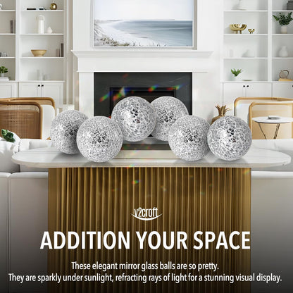 2.4 in Decorative Orbs Glass Balls Set of 6,Mosaic Sphere Globe for Whole Housewares,Wedding/Birthday,Bowls,Vases Dining Table Centerpieces (Gold)