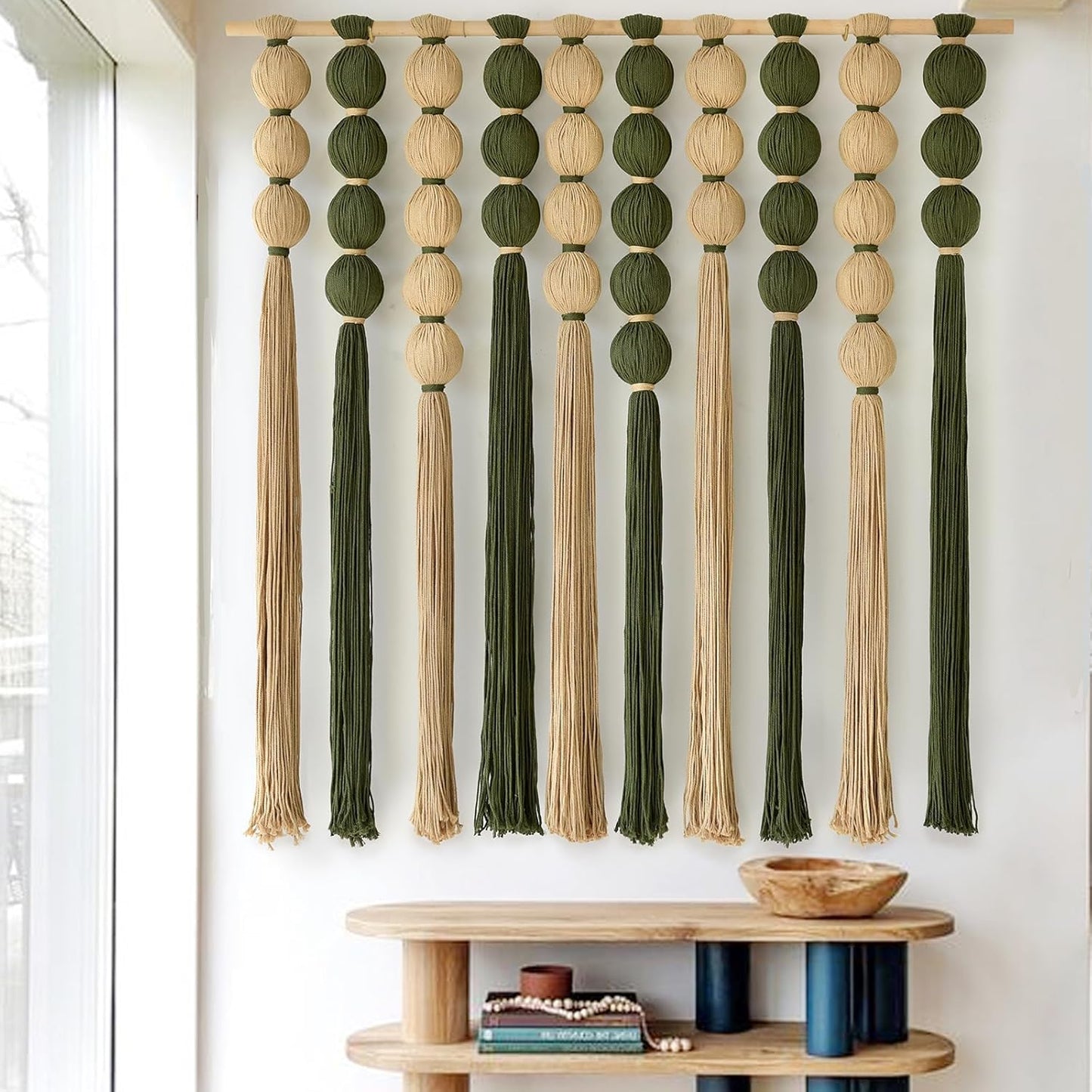 IOWER Macrame Wall Hanging 27" W x 31" L Boho Wall Decor Sphericity Cotton Textile Wall Hanging Art Fiber Yarn Art Handmade Detachable Assembly