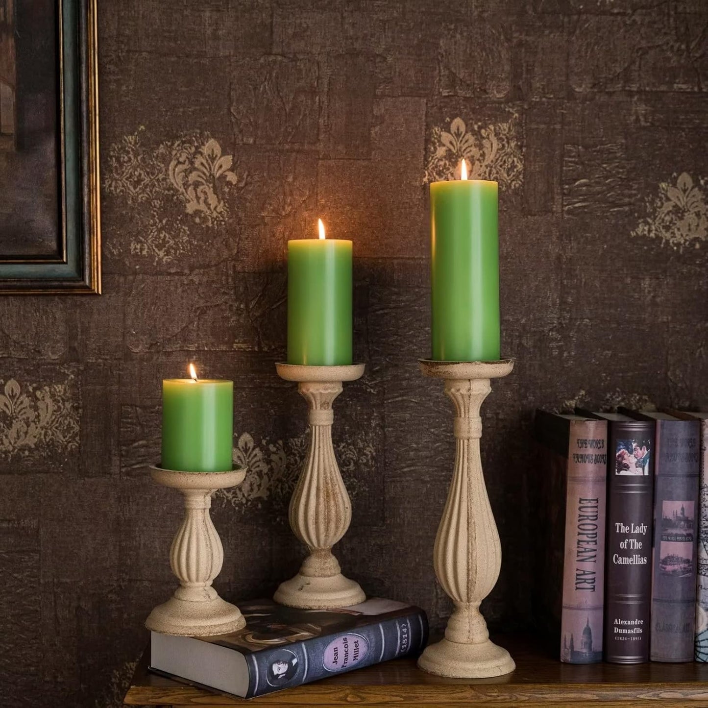 MOZEAL 3" x 4" Hand-Poured Unscented Candle,Dripless Pillar Candle Set of 3,Long Clean Burning,Approx 72 Hours Burn Time,Rustic Country Style,Wedding,Dinner,Christmas and Home Decor,White
