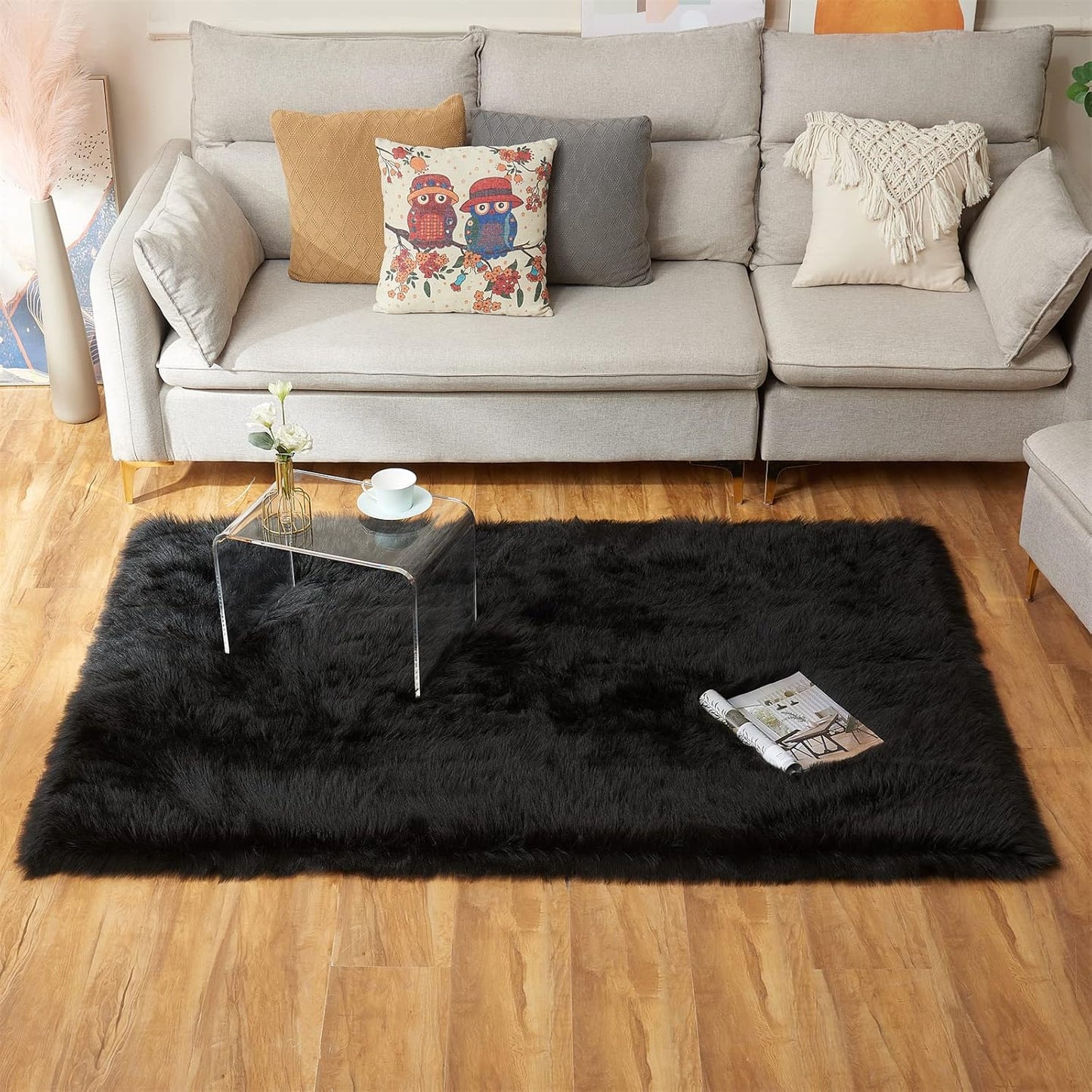 EasyJoy Ultra Soft Fluffy/Fuzzy Shaggy Area Rug Faux Fur Chair Cover Seat Pad for Bedroom Floor Sofa Living Room (2 x 6 ft Sheepskin, Beige)