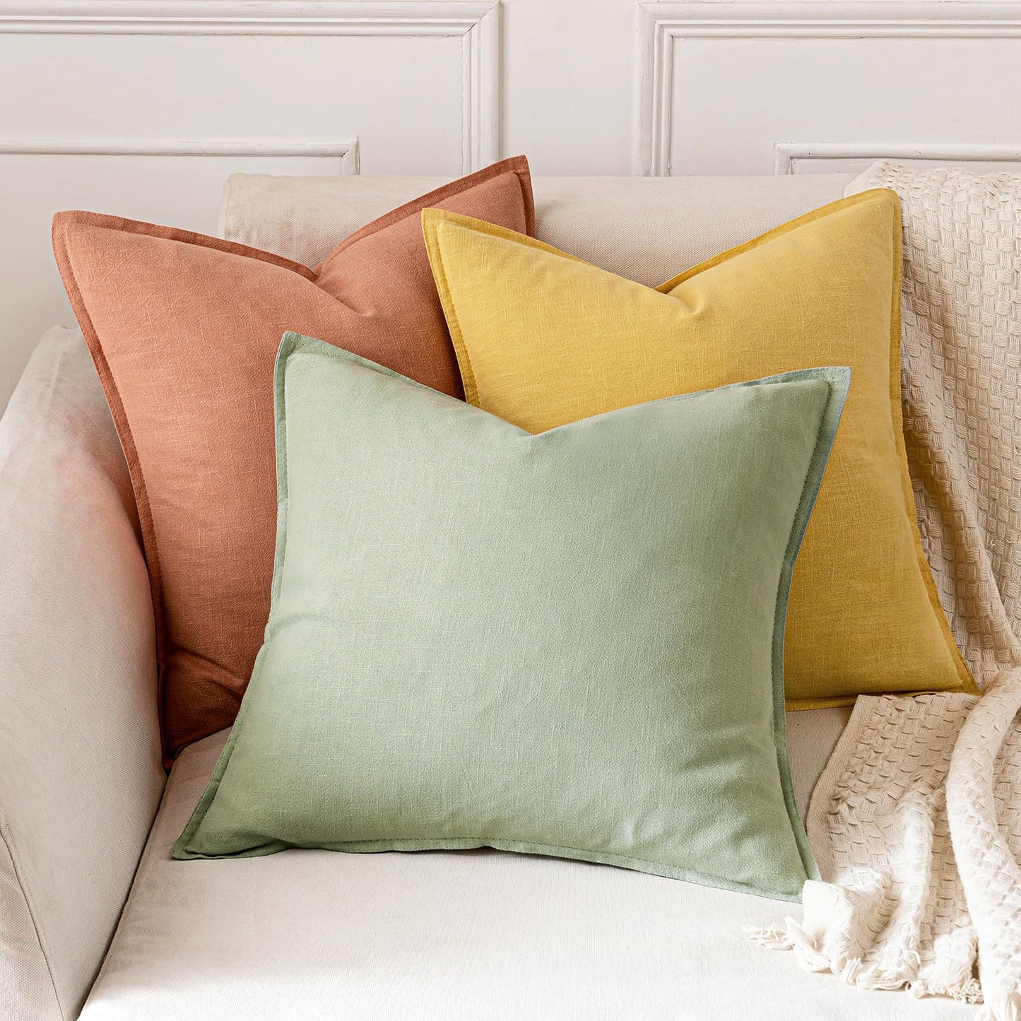 MIULEE Decorative Linen Euro Sham Pillow Covers 26x26 Cream White Boho Farmhouse Neutral Couch Throw Pillows for Bed Pack of 2 Accent Modern Pillowcase Sofa Livingroom Home Decor