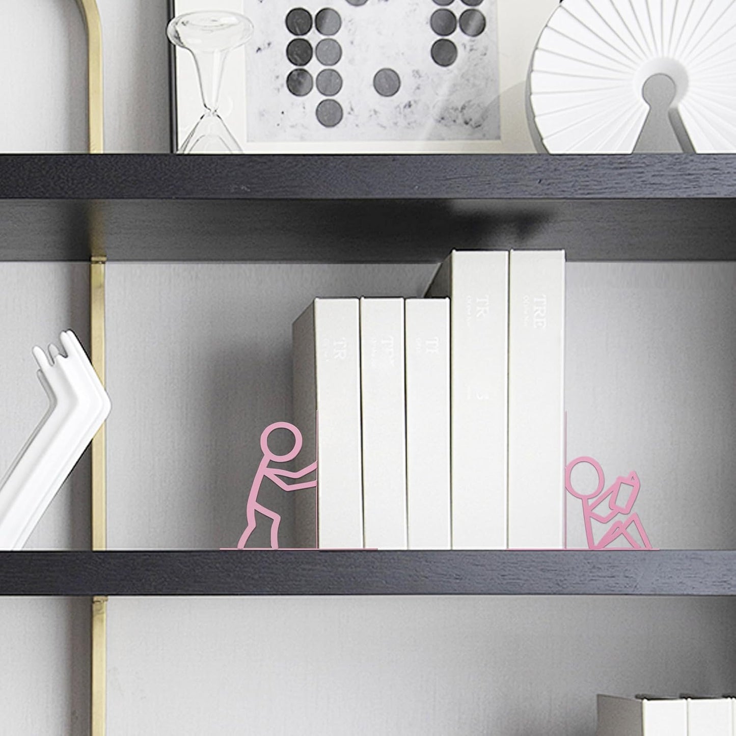 Bookends Decorative Metal Unique Office Desk Bookends Cute Book Ends Reading Decor Bookshelf Decor for Office School Library Bedroom, Book Lovers Gift