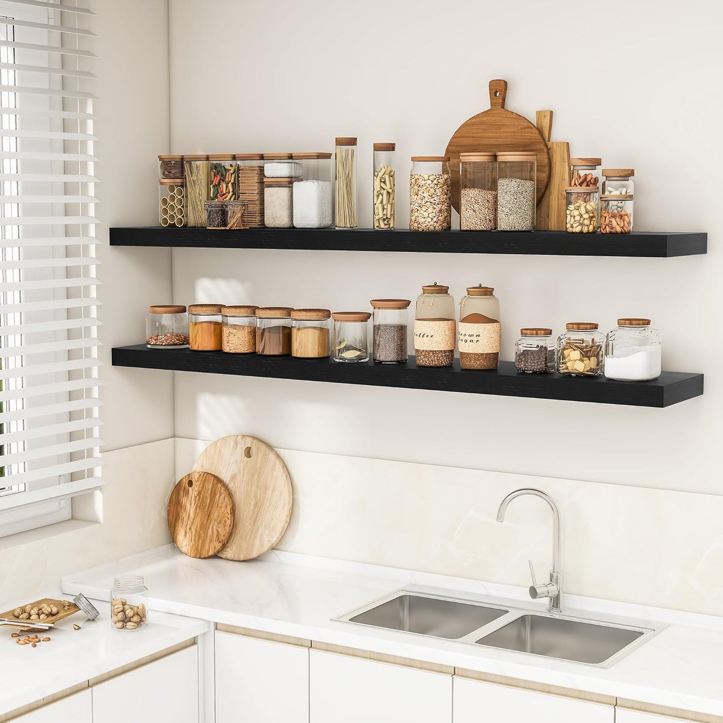 RICHFOCUS 72Inch Floating Shelves for Wall 2 Pack Shelves for Bedroom|Kitchen|Bathroom Wall Mounted Rustic Wood Floating Shelf with Invisible Brackets for Books|Storage|Decor, Rustic Brown