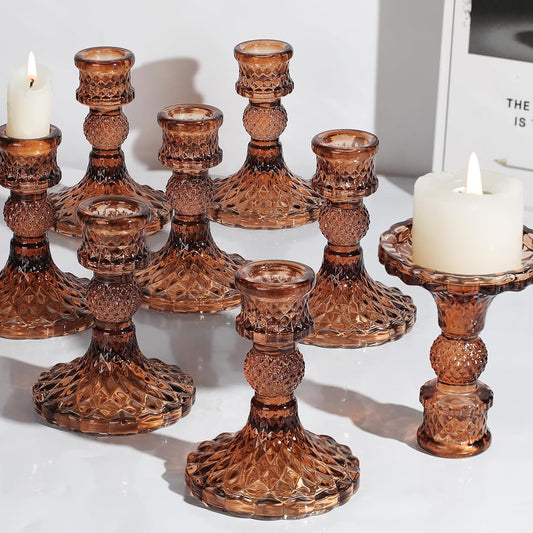 DARJEN Candlestick Holders Set,12Pcs 4" H Taper Candle Holders Bulk, Clear Glass Candle Holders for Wedding, Spring Party, Romantic Dinner, Festival & Windowsill Decor