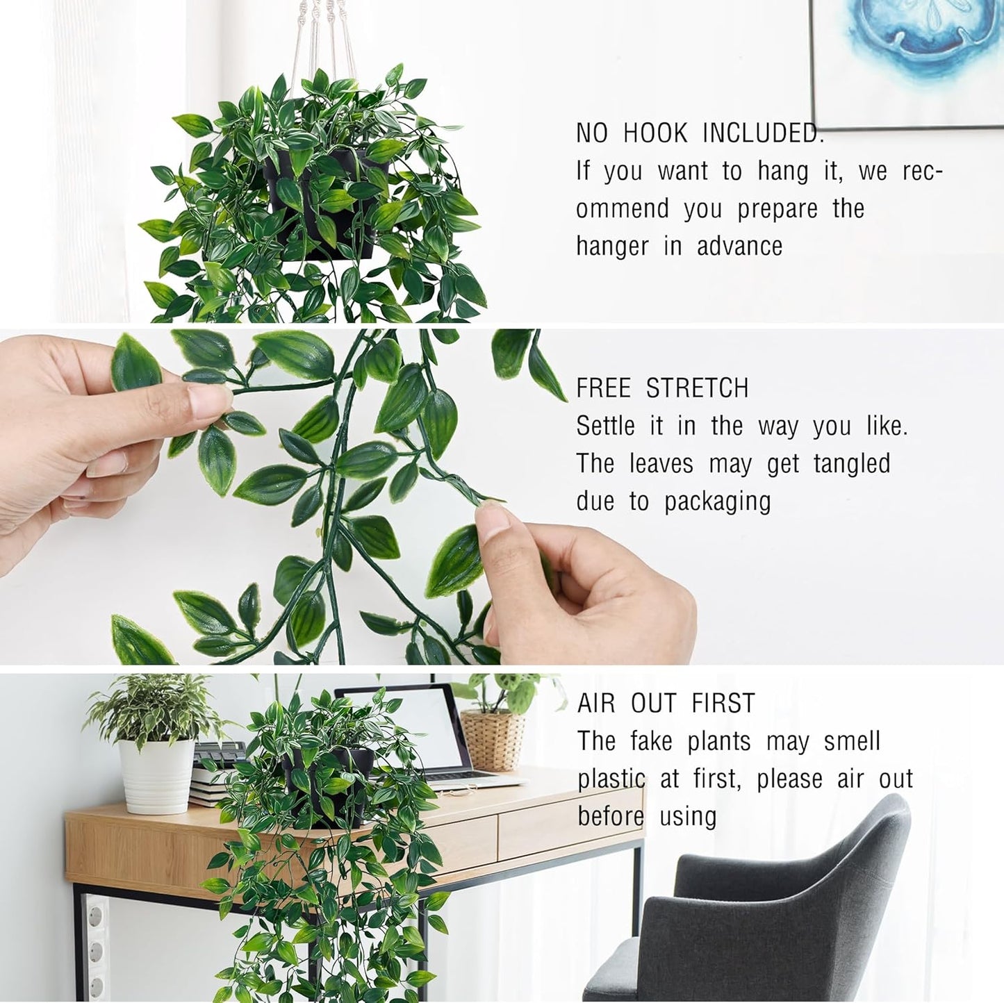 Waipfaru 4Pcs Fake Hanging Plants 2.7ft Fake Plants Eucalyptus Leaves UV Resistant Fake Vines Ivy Artificial Plants Outdoor Faux Plants Indoor Bedroom Living Room Boho Wall Porch Shelf Decor