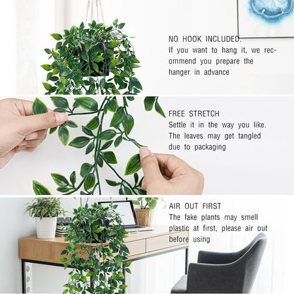 Waipfaru 4Pcs Fake Hanging Plants 2.7ft Fake Plants Eucalyptus Leaves UV Resistant Fake Vines Ivy Artificial Plants Outdoor Faux Plants Indoor Bedroom Living Room Boho Wall Porch Shelf Decor