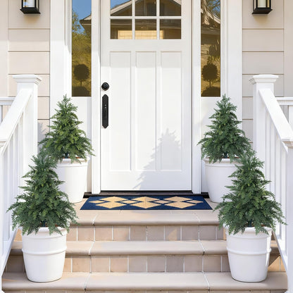 Artificial Lavender Topiary Ball Trees, 2 Set of UV Resistant Fake Evergreen Shrubs Bushes Plants with Ground Spike, Fake Plants for Outdoor Indoor Front Porch Garden