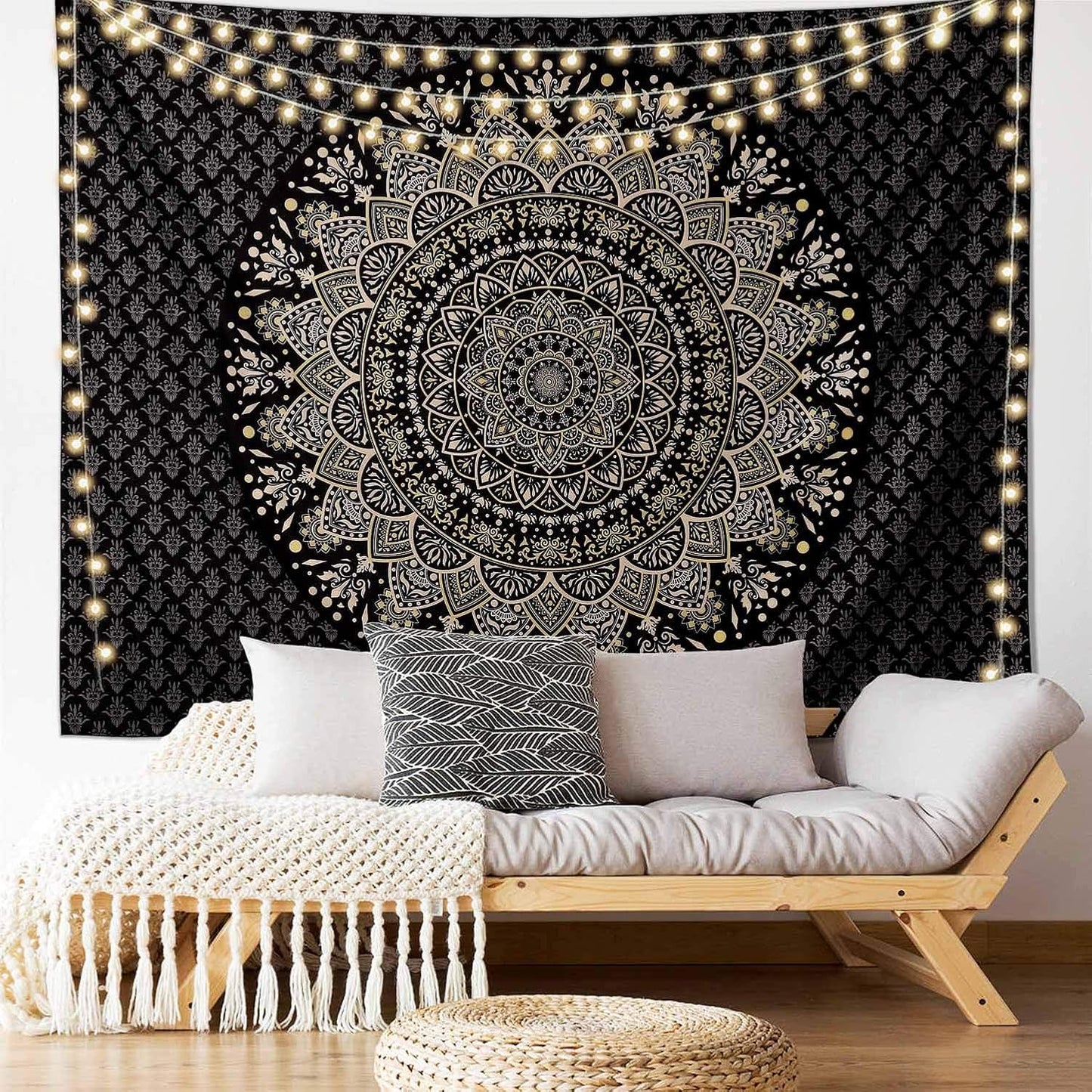 Black Mandala Tapestry Wall Hanging Psychedelic Wall Tapestry Aesthetic Indian Hippie Decor Bohemian Art Boho Home Decoration for Bedroom,Living Room,Dorm