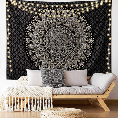 Black Mandala Tapestry Wall Hanging Psychedelic Wall Tapestry Aesthetic Indian Hippie Decor Bohemian Art Boho Home Decoration for Bedroom,Living Room,Dorm