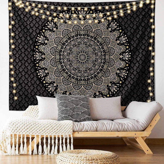 Black Mandala Tapestry Wall Hanging Psychedelic Wall Tapestry Aesthetic Indian Hippie Decor Bohemian Art Boho Home Decoration for Bedroom,Living Room,Dorm
