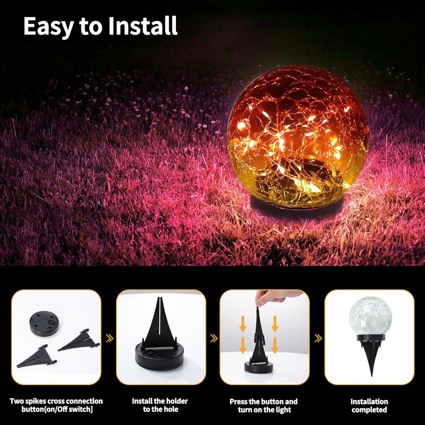 JKIMK Solar Globe Lights Outdoor Waterproof - Cracked Glass Ball Lights for Garden, Patio, Yard, Lawn and Backyard Decor - Solar Orbs for Outside Decorations