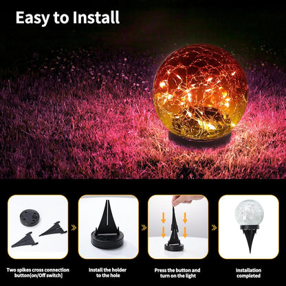 JKIMK Solar Globe Lights Outdoor Waterproof - Cracked Glass Ball Lights for Garden, Patio, Yard, Lawn and Backyard Decor - Solar Orbs for Outside Decorations