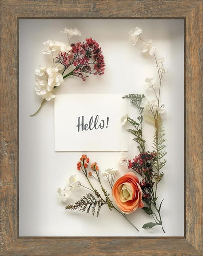 FrameWorks 11” x 14” Dark Oak Wooden Shadow Box Frame – Display Case with Soft Felt Back, Memory Box with Tempered Glass, Display Box with Elegant White Ball Push Pins, Wooden Flower Box