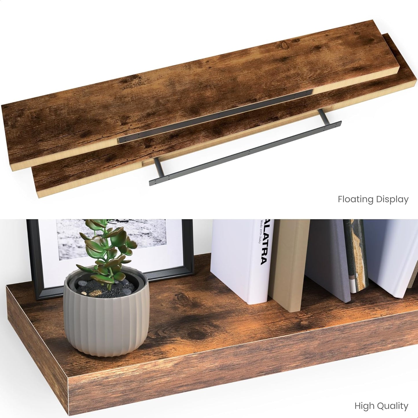 Ballucci Floating Shelves for Wall, 48" Wood Wall Shelf Set of 2, with Invisible Brackets for Bathroom, Living Room, Bedroom, Kitchen, Nursery, 8" Deep, Black