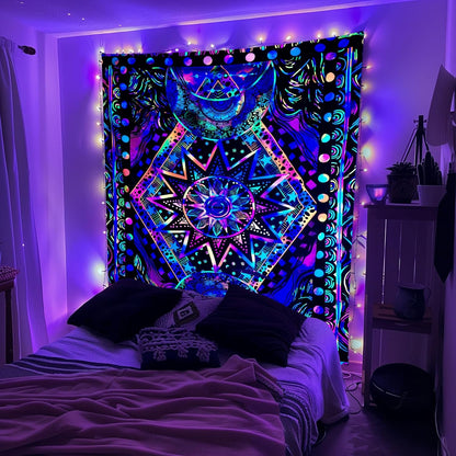 Fowocu Orange Sun and Moon Tapestry Wall Hanging, Indie Hippie Mandala Cool Wall Tapestries, Aesthetic Tapestry for Bedroom Living Room Dorm (Orange, 30'' × 40'')