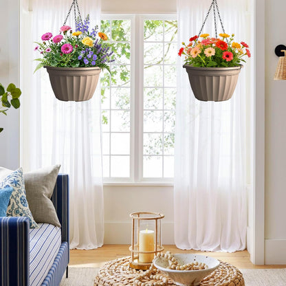 FGstyle Hanging Planters 10 Inch, 4 Pcs Self Watering Pots for Indoor Plants,Plastic Hanging Basket with Soil Elevator and 20" Chain for Home Garden Porch Balcony Patio Decor(Black)