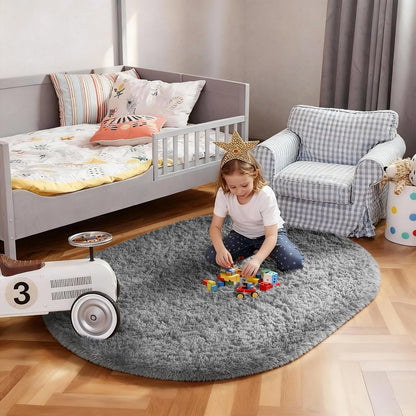 Ophanie Round Rugs 5Ft Ivory Circle Area Rug, Nursery Room Decor, Christmas Aesthetic Bedroom Home Circular Carpet 5 Foot, Fluffy Fuzzy Shag Plush Cream Living Room Rugs for Kids Boys Girls Teen Baby