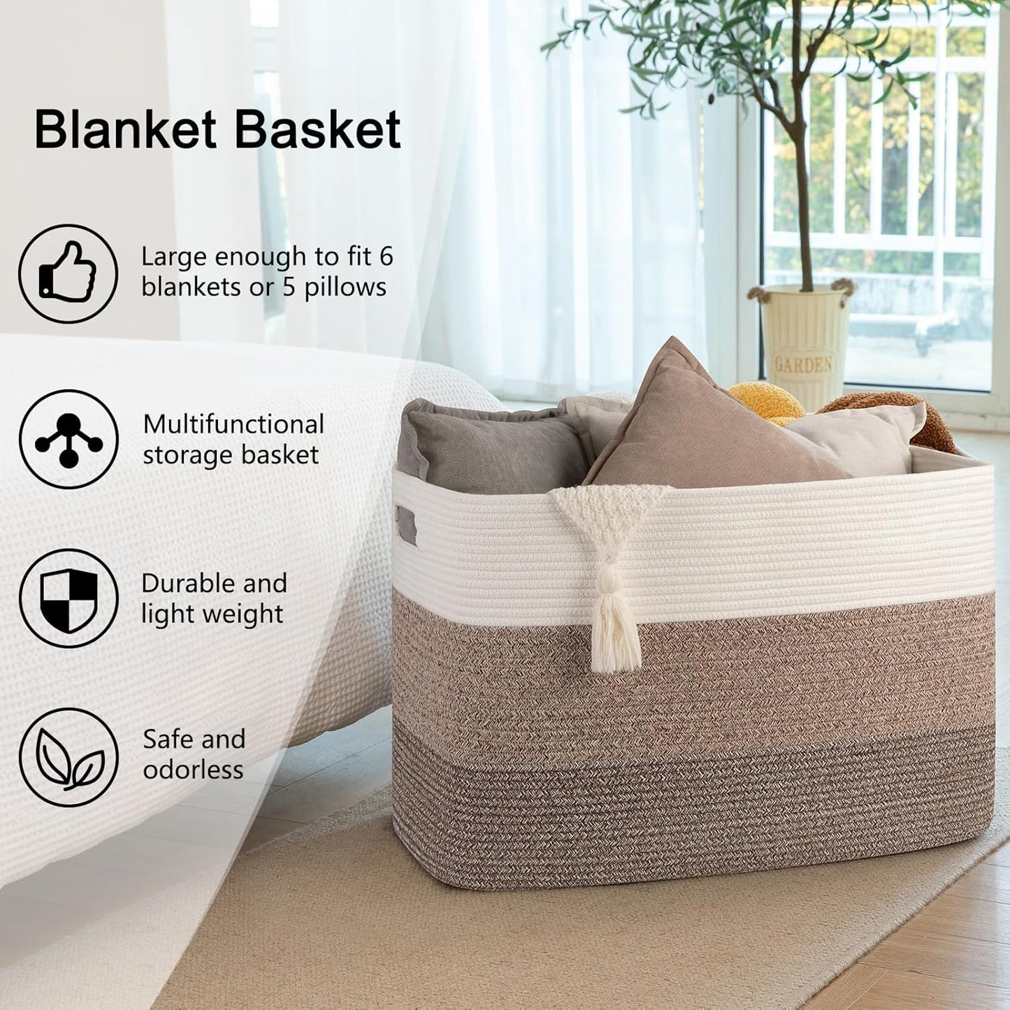 OIAHOMY Large Blanket Basket, 22”x17”x12” Rectangle Woven Baskets, Nursery Blanket Storage Living Room, Toy Storage With Handle, Large Baskets for Organizing-Gradient Yellow