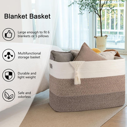 OIAHOMY Large Blanket Basket, 22”x17”x12” Rectangle Woven Baskets, Nursery Blanket Storage Living Room, Toy Storage With Handle, Large Baskets for Organizing-Gradient Yellow