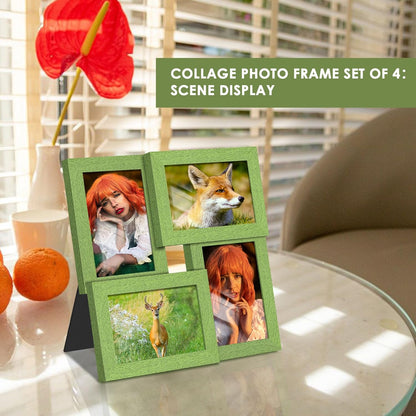 DUENPY 4x6 Collage Picture Frame Tempered Glass Front, Displays Four 4x6 Photo, Family Photo Collage Frame, Wall Decor Wall Hanging or Tabletop, Brown