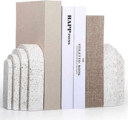Heavy Duty Book Ends for Shelves, Decorative Book Stopper for Shelves, Resin Decor Bookends for Heavy Books, Modern Pleasing Layered Arch Design Aesthetic Bookend for Bookshelf, Home, Office
