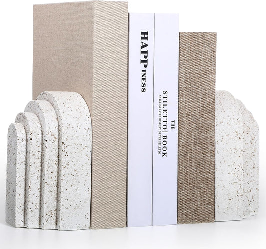 Heavy Duty Book Ends for Shelves, Decorative Book Stopper for Shelves, Resin Decor Bookends for Heavy Books, Modern Pleasing Layered Arch Design Aesthetic Bookend for Bookshelf, Home, Office