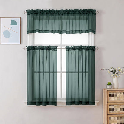 Chyhomenyc Sheer White Valances for Windows 2 Pack, Small Window Curtains for Living Room Bathroom Cafe Laundry Basement, Modern Top Dual Rod Pocket Voile Curtain, 42W x 14L inches, White - Colors B