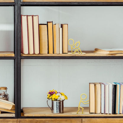 Bookends Decorative Metal Unique Office Desk Bookends Cute Book Ends Reading Decor Bookshelf Decor for Office School Library Bedroom, Book Lovers Gift