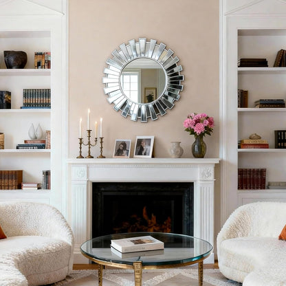 SHYFOY 23.6" Gold Sunburst Wall Mirror, Round Beveled Decorative Mirror with Layered Metal Frame, Glam Luxury Accent Wall Mirror for Living Room, Entryway & Bedroom
