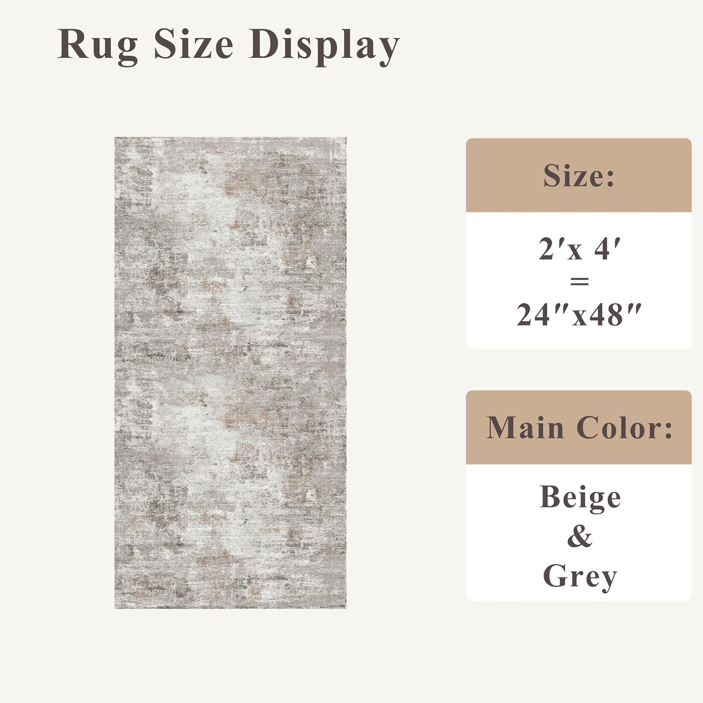 2x3 Washable Non-Slip Area Rug - Soft Low Pile Throw Rug for Kitchen Entryway Bedroom - Modern Indoor Door Mat with Rubber Backing (Beige Grey) - Colors B