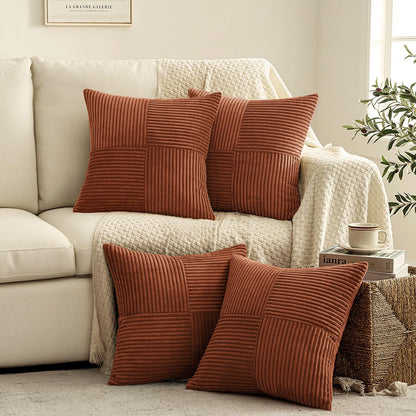 MIULEE Teal Orange Decorative Throw Pillow Covers 18x18 Inch Set of 4 Boho Corduroy Striped Cushion Cases Modern Farmhouse Patchwork Pillow Cases for Couch Sofa Bedroom Home Decor