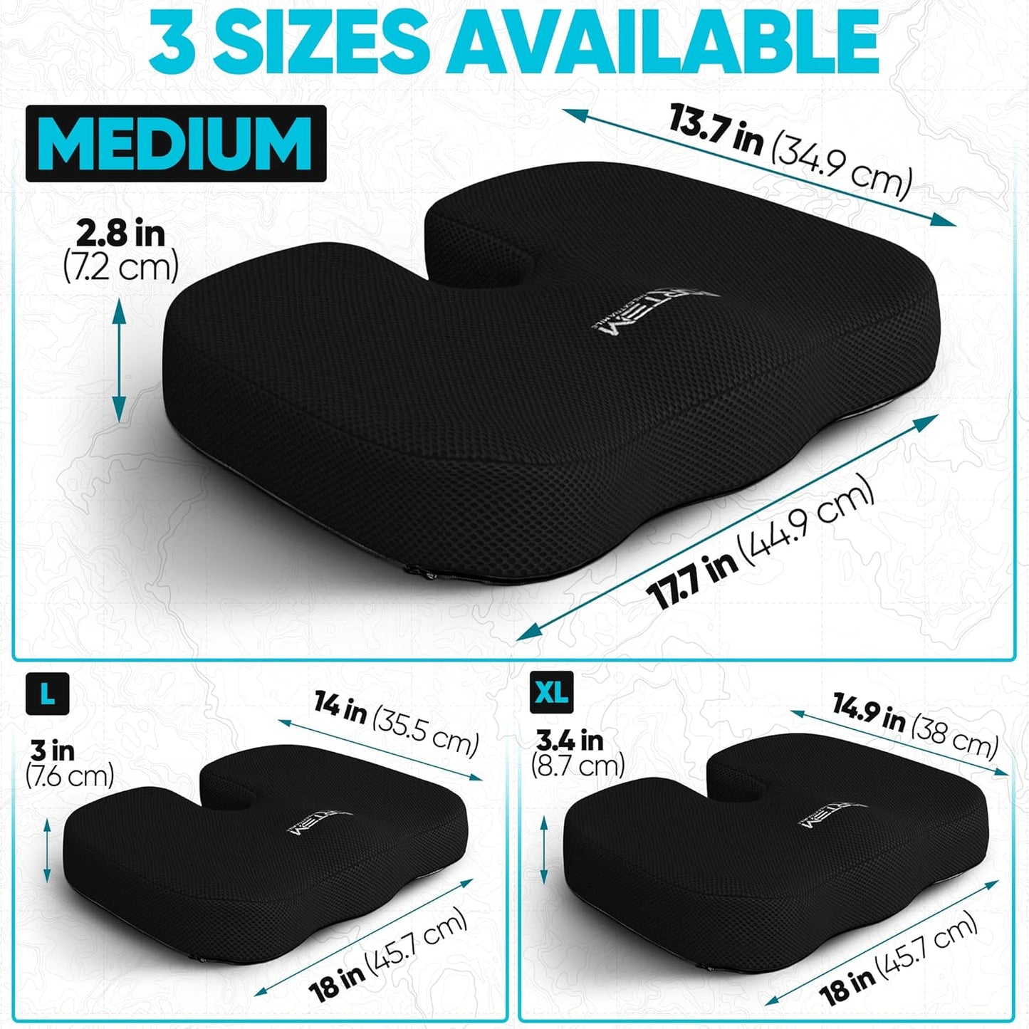 FORTEM Seat Cushion, Office Chair Cushion, Memory Foam Car Seat Cushions, Sciatica Coccyx Tailbone Pain Relief, Chair Cushions for Back Support, Sitting Pad for Gaming, Washable Cover, Non Slip