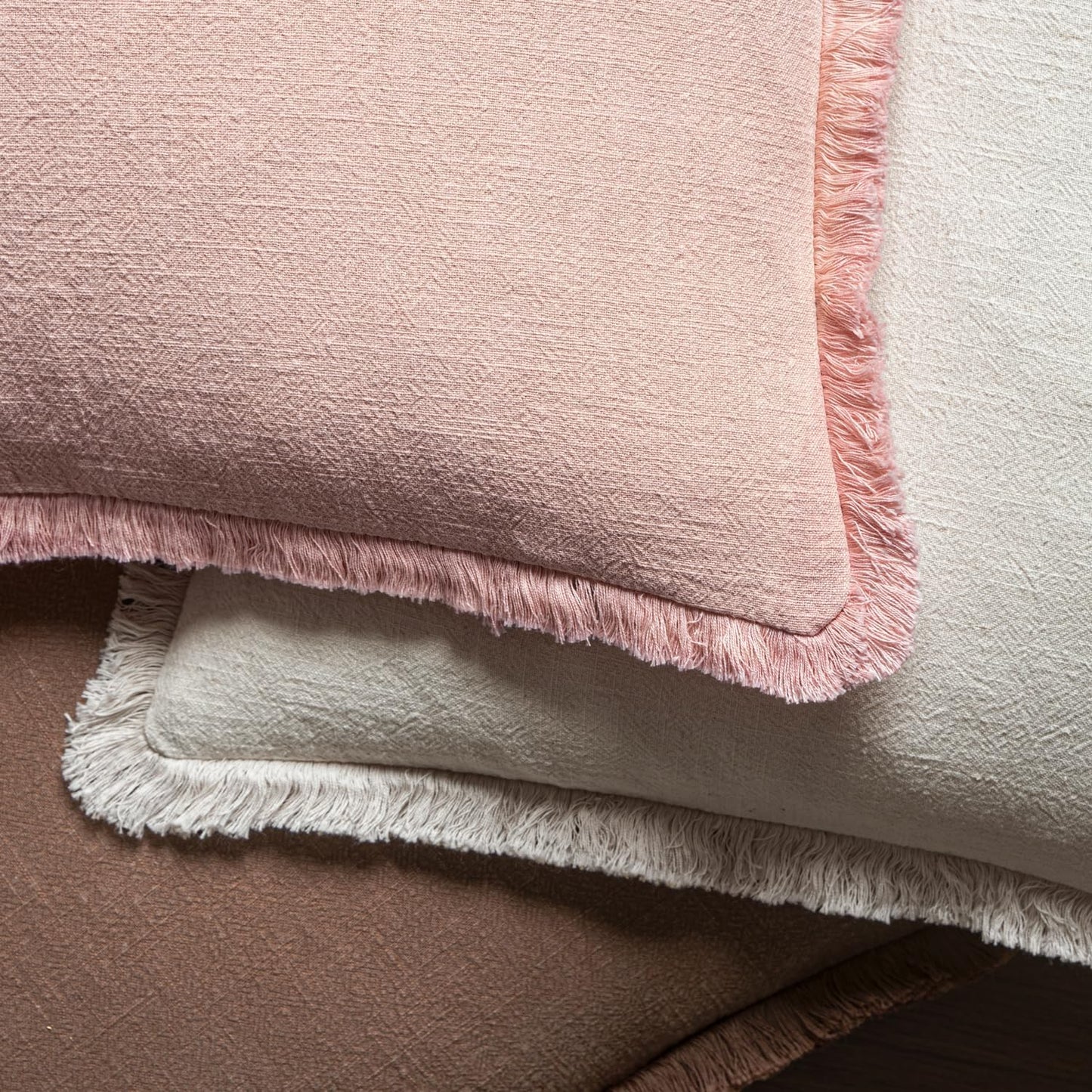 MIULEE Decorative Throw Pillow Covers Neutral Linen Fringe Throw Pillows Set of 2 Natural Beige Boho Farmhouse Cushion Covers with Tassels for Couch Sofa Bed Spring Home Decor 20x20 Inch