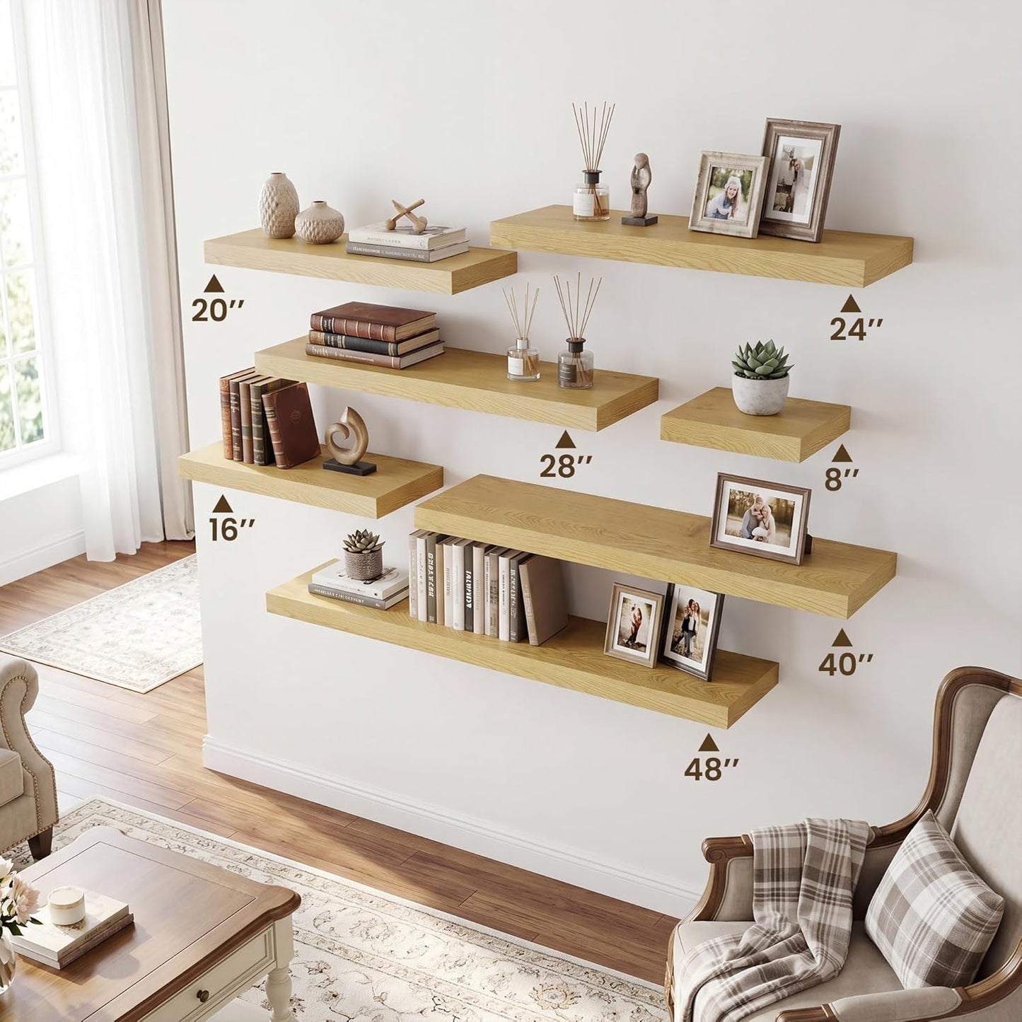 RICHFOCUS 72Inch Floating Shelves for Wall 2 Pack Shelves for Bedroom|Kitchen|Bathroom Wall Mounted Rustic Wood Floating Shelf with Invisible Brackets for Books|Storage|Decor, Rustic Brown