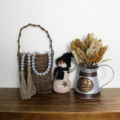 CVHOMEDECO. Wood Beads Garland with Tassels Farmhouse Rustic Wooden Prayer Bead String Wall Hanging Accent for Home Festival Decor. Mix Distressed
