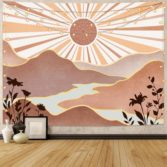 Lunerfex Bohemian Mandala Sunrise Wall Tapestry, Abstract Mountain Scenery Tapestries for Home Decor, Boho Tapestry 48x36 Inch