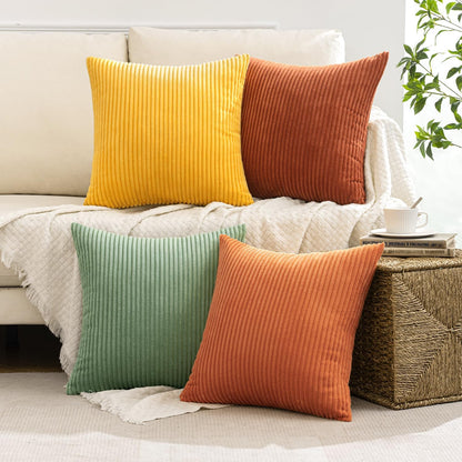 MIULEE Boho Farmhouse Sage Green Throw Pillow Covers 18x18 Inch Set of 4 Mordern Nordic Cushion Covers Soft Corduroy Spring Home Decor for Couch Bed Sofa Living Room Forest Green