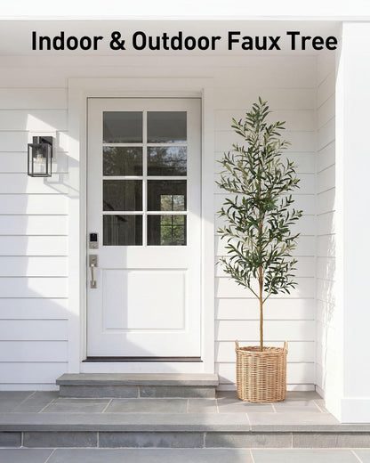 FLOWORLD 6FT Olive Trees Artificial Indoor, Tall Faux Olive Tree 6FT (72in) with Natural Wood Trunk & Realistic Olives, Stable Base, Pet Friendly Artificial Plant for Home Office, Living Room, Outdoor