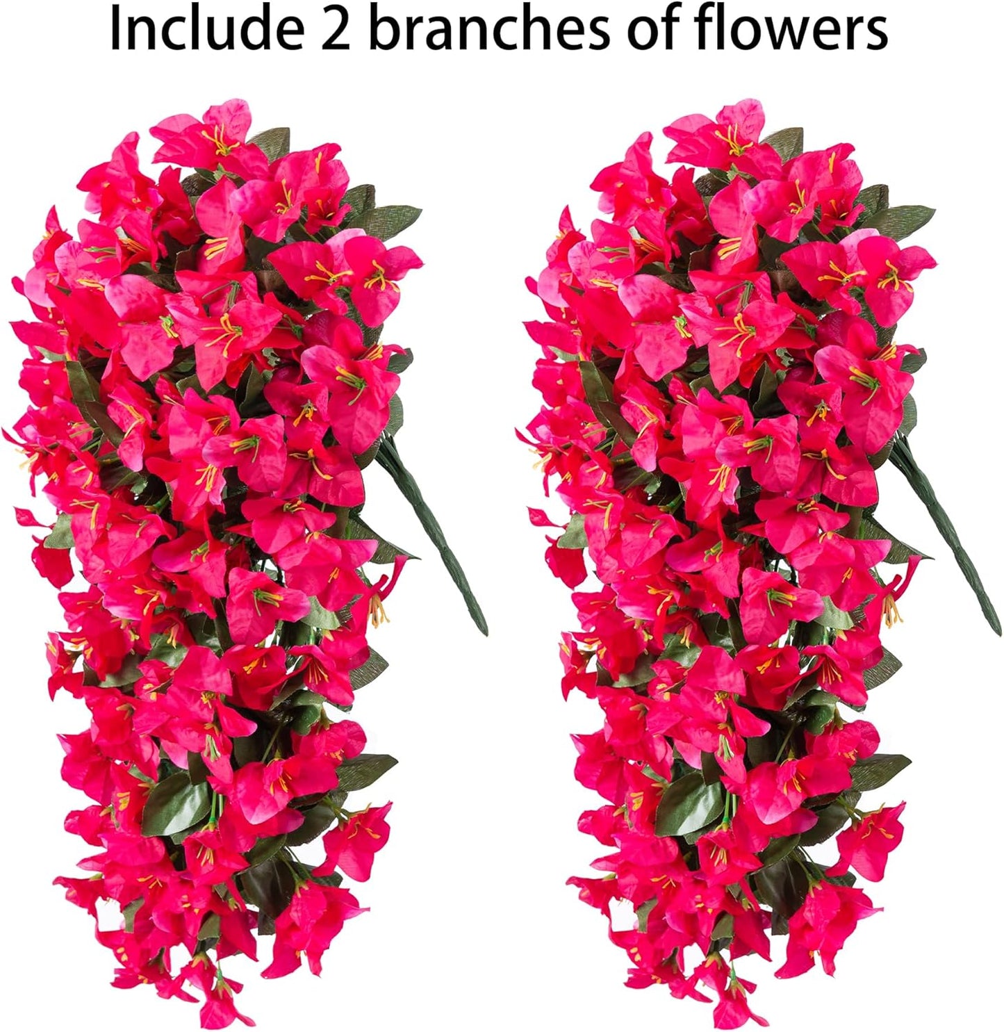 Faux Bougainvillea Artificial Flowers Plants for Outdoor Outside Decoration, 2 PCS Red Fake Flowers UV Resistant Look Real Silk Long Trailing Vines for Front Door Porch Planter Urn Patio Garden Yard