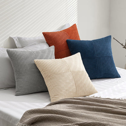MIULEE Teal Orange Decorative Throw Pillow Covers 18x18 Inch Set of 4 Boho Corduroy Striped Cushion Cases Modern Farmhouse Patchwork Pillow Cases for Couch Sofa Bedroom Home Decor