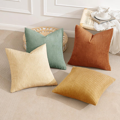 MIULEE Boho Farmhouse Sage Green Throw Pillow Covers 18x18 Inch Set of 4 Mordern Nordic Cushion Covers Soft Corduroy Spring Home Decor for Couch Bed Sofa Living Room Forest Green