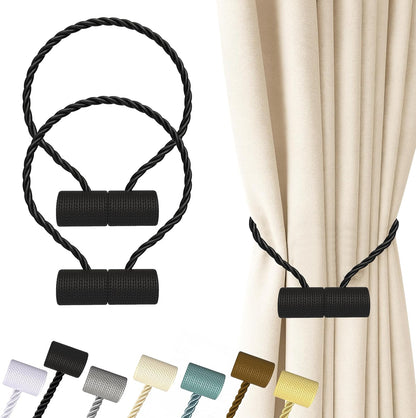 Hion Magnetic Curtain Tiebacks Black 2pcs, Curtain Tiebacks Buckles Holdbacks Holders Hooks Clip for Home Outdoor Bedroom Office Decorative Curtain