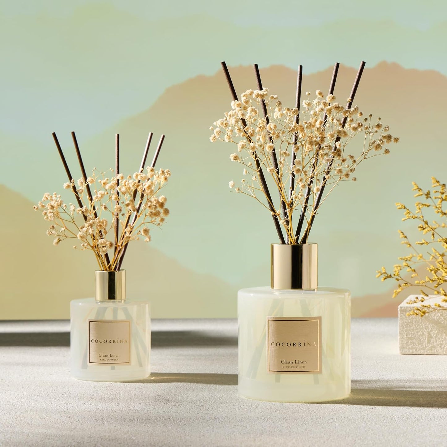 Cocorrína Reed Diffuser Set, Clean Linen 6.7 fl oz Scented Diffuser with Sticks Home Fragrance Reed Diffuser for Bathroom Shelf Decor
