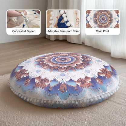 Meditation Cushion Set of 2, 32 Inch Extra Thick Memory Foam Round Floor Pillow with Removable Washable Cover, Bohemian Mandala Yoga Cushion for Adults - Ideal Holiday Decor, Brown