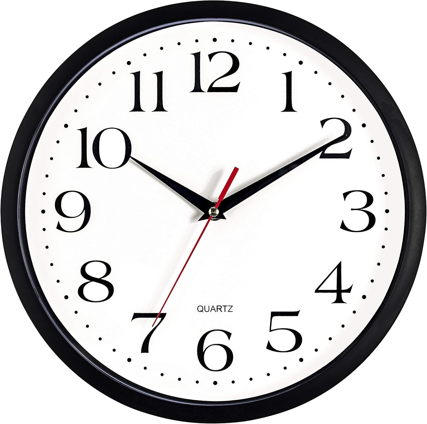 Bernhard Products Black Wall Clock Silent Non Ticking 10 Inch Quality Quartz Battery Operated Round Easy to Read Home/Office/Kitchen/Classroom/School Clock Sweep Movement